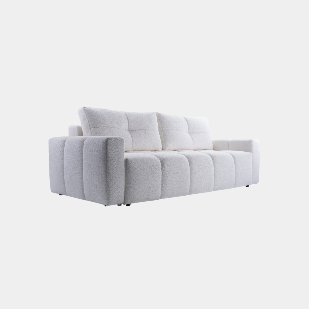 sofa z tkaniny boucle