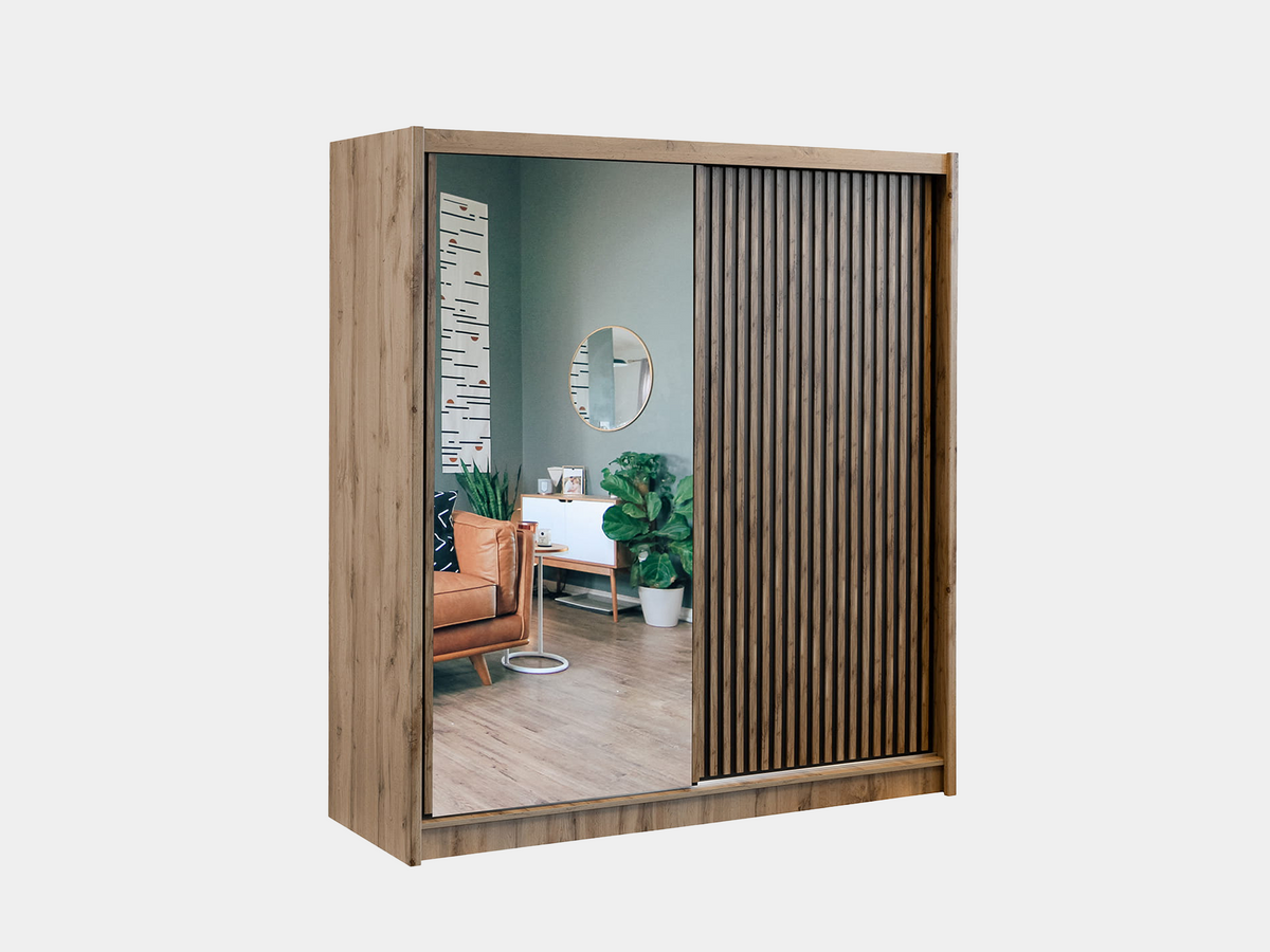 Szafa przesuwna z lustrem London 203 cm lamele | czerń