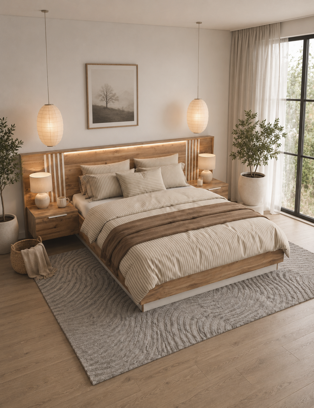 Łóżko Bali Lux 160x200 z LED i szafkami nocnymi | Nowoczesne łóżko