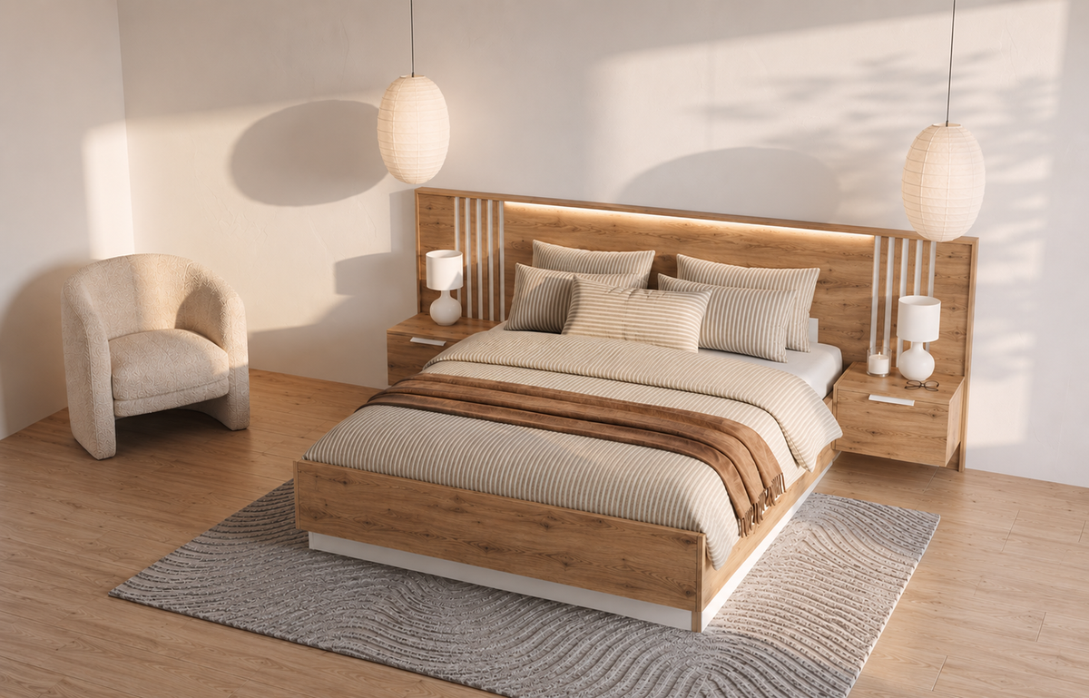 Łóżko Bali Lux 160x200 z LED i szafkami nocnymi | Nowoczesne łóżko