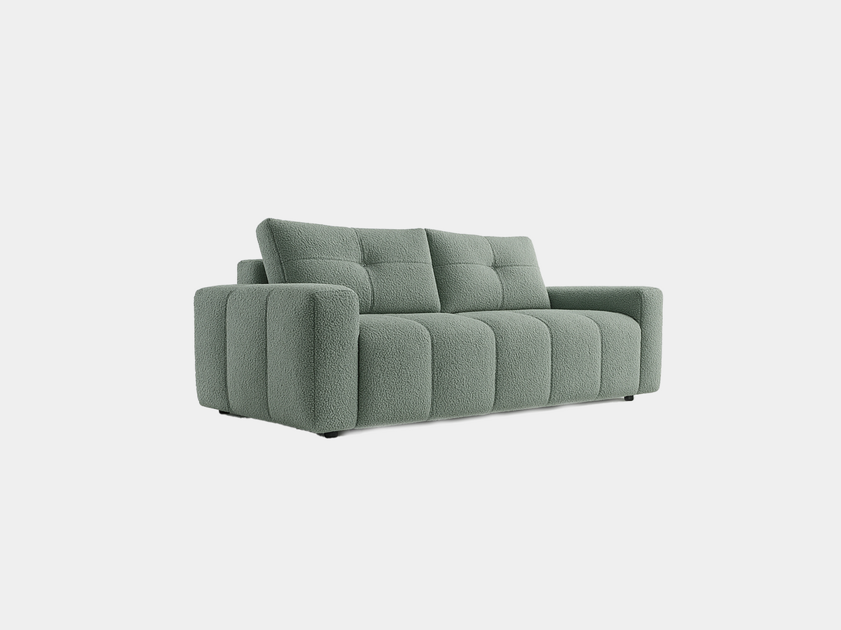 Sofa Daisy pikowana z funkcją spania w tkaninie boucle