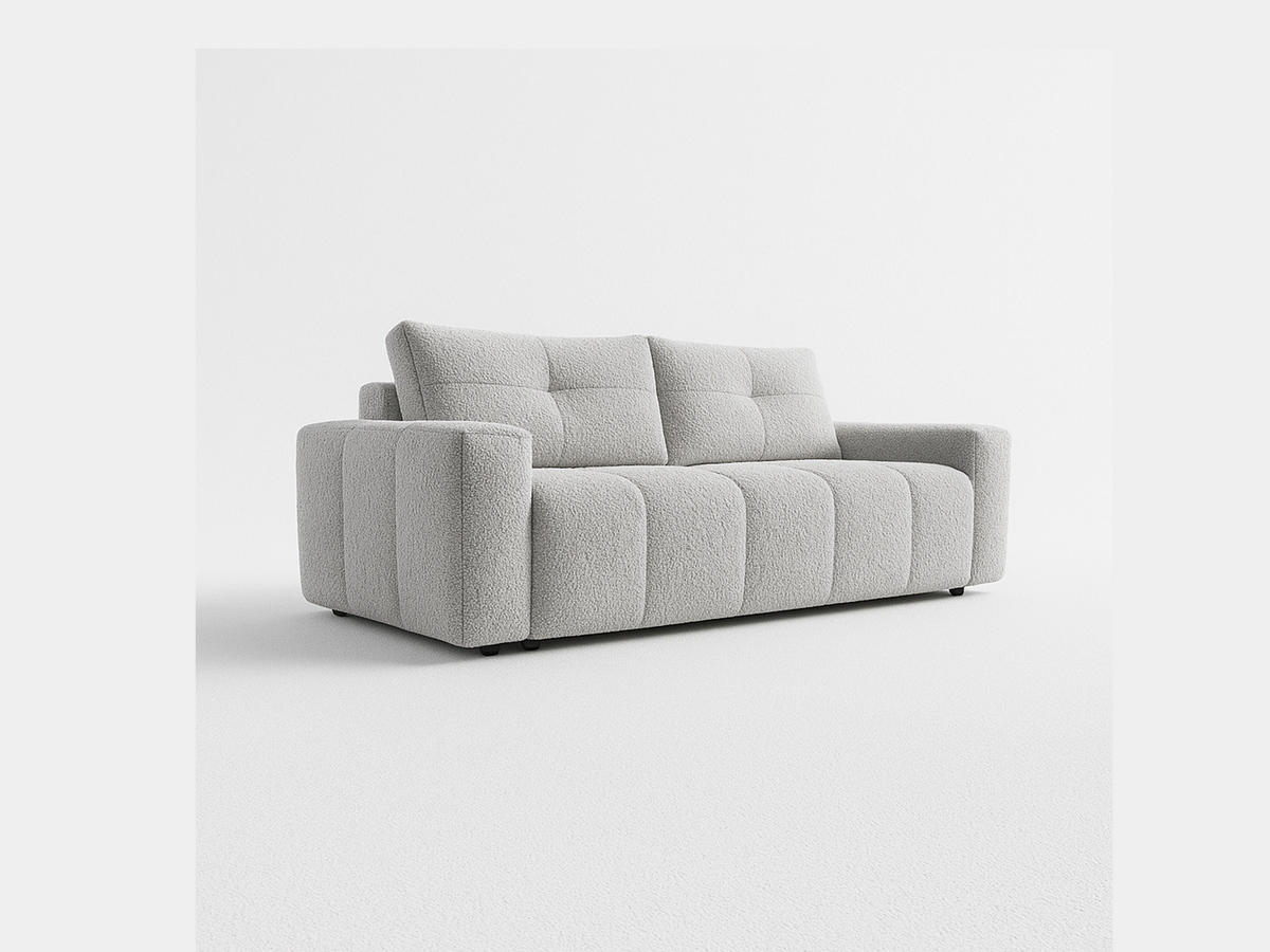 Sofa Daisy pikowana z funkcją spania w tkaninie boucle
